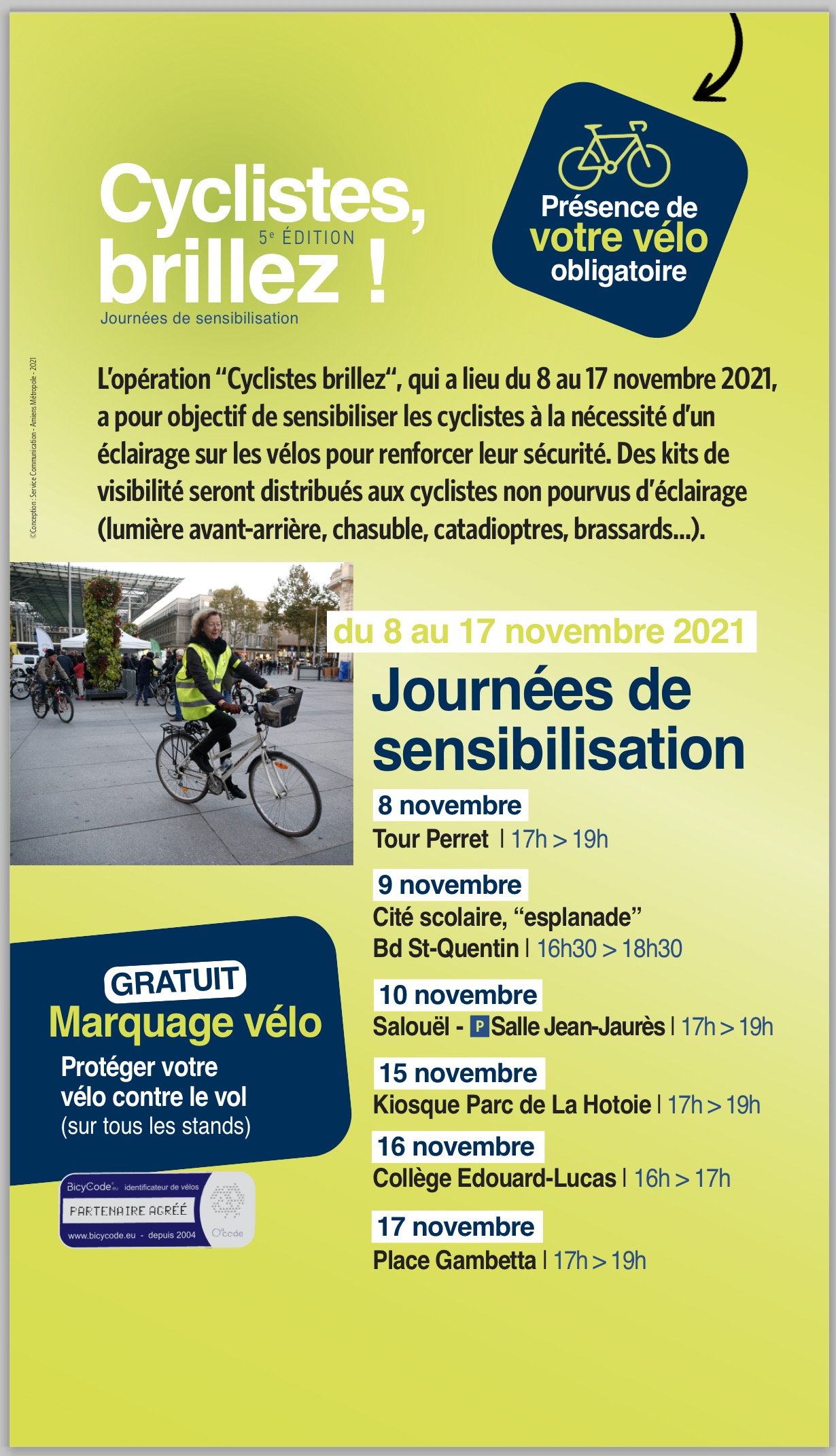 Du 8 au 17 novembre : Opération Cyclistes brillez ! 2