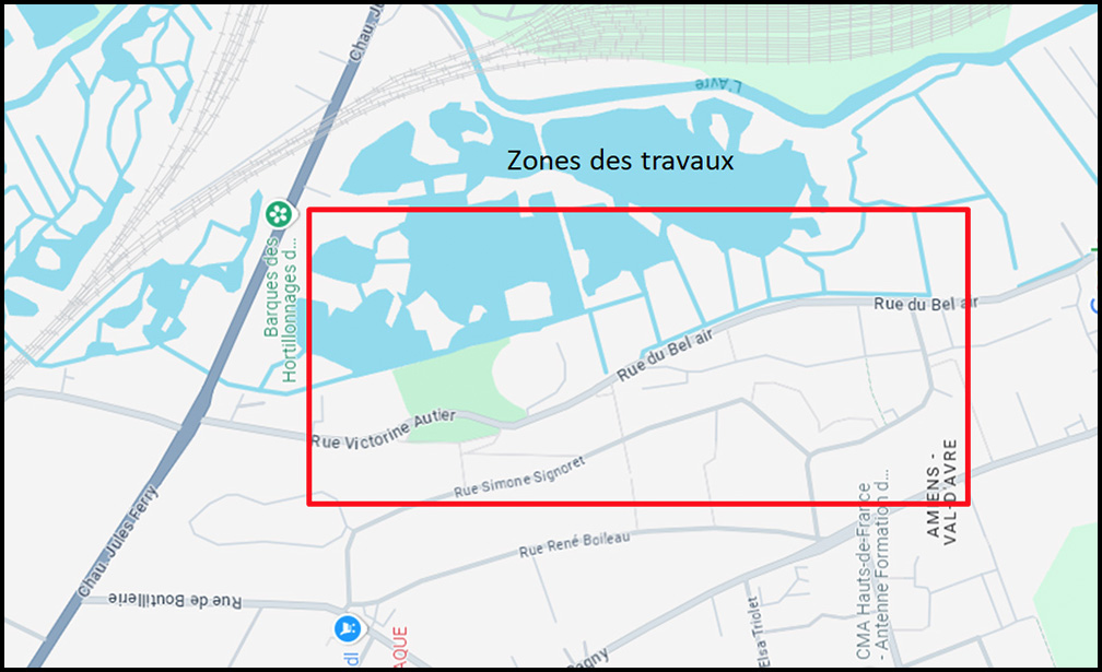 12/11 : Travaux d'aménagement du Marais des 3 Vaches à Amiens © Google Maps