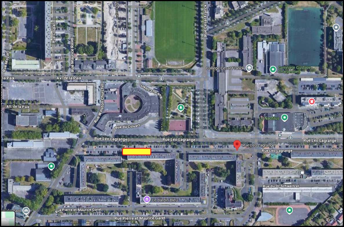 18/11 : Travaux de réfection de la contre allée rue Léo Lagrange à Amiens © Google Maps