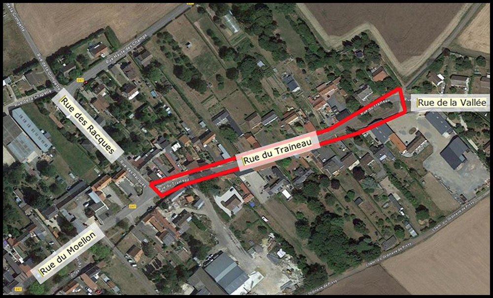 25/11 : Travaux d'aménagement de la rue du Traineau à Pissy © Google Maps