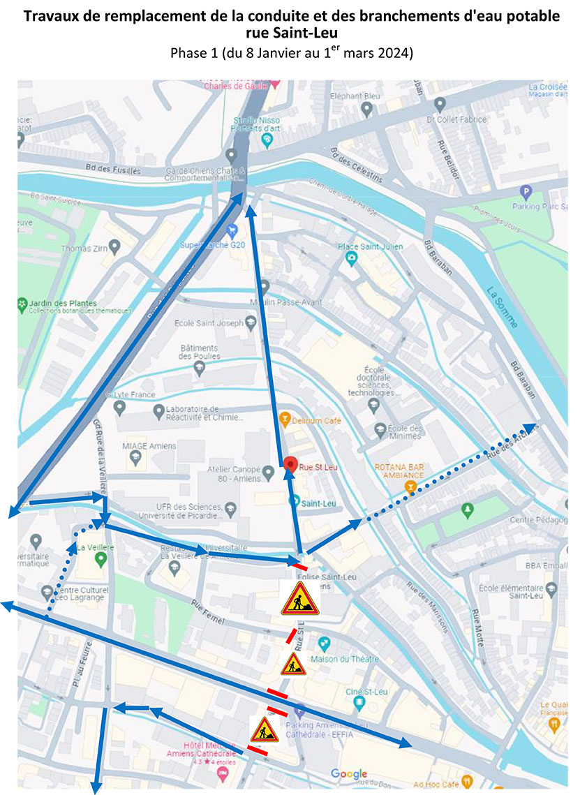 8/01 : Travaux de remplacement de la conduite et des branchements d'eau potable rue Saint-Leu à Amiens 1