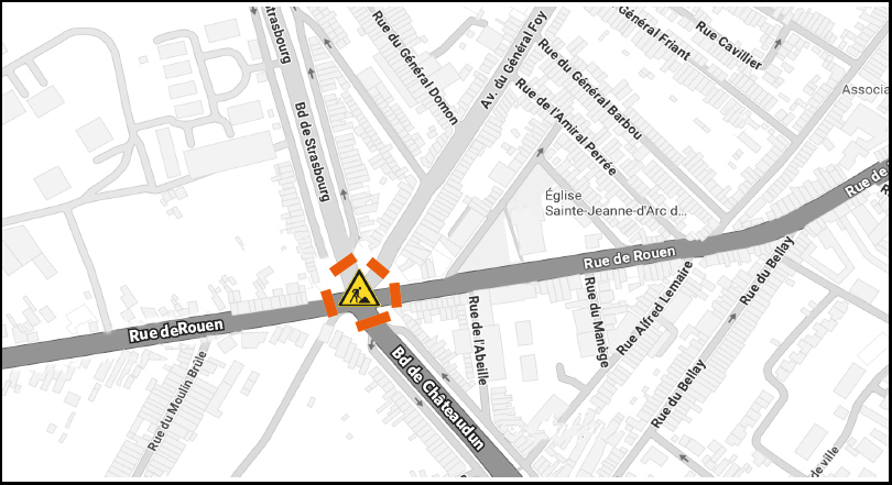 01/09 : Travaux de nuit // Reprise des traversées cyclistes - carrefour Libération à Amiens © Google Maps