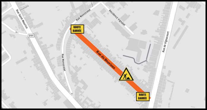 01/09 : travaux de remplacement des conduites et branchements en eau potable rue de Bouvines © Google Maps 01/09 : travaux de remplacement des conduites et branchements en eau potable rue de Bouvines © Google Maps