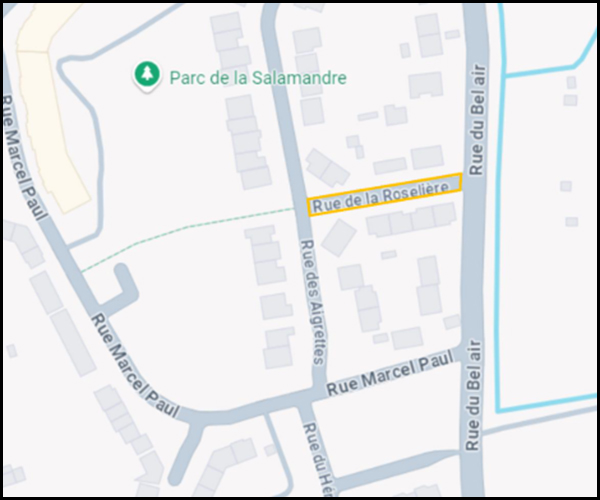 22/04 : travaux rue de la Roselière - réfection des trottoirs et de la chaussée © Google Maps