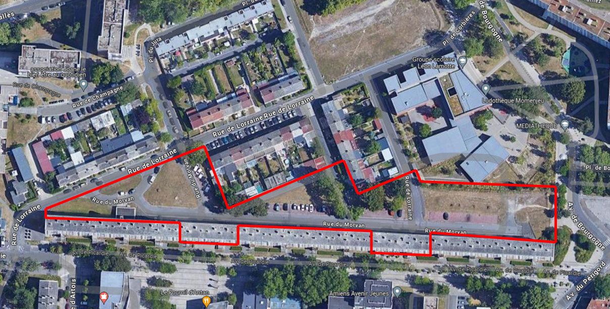 22/09 : Travaux d'aménagement du secteur Morvan - quartier Etouvie à Amiens © Google Images