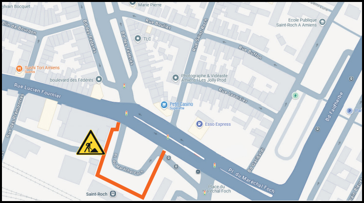 24/02 : Travaux de réfection des trottoirs place du Maréchal Foch à Amiens © Google Maps