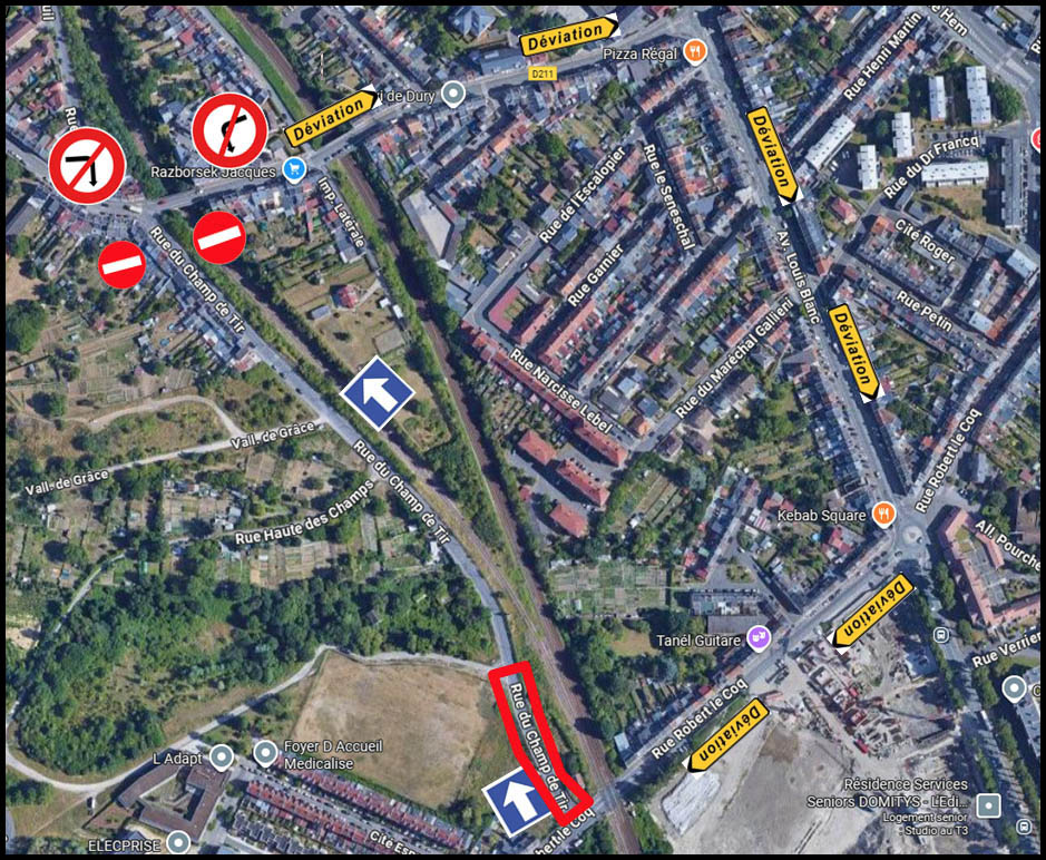 Travaux d'aménagement rue du champ de tir à Amiens © Google Maps