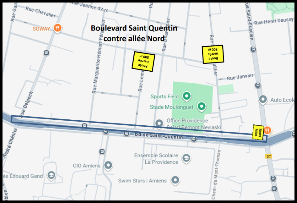 Travaux de réfection sur la contre-allée Nord du boulevard de Saint-Quentin à Amiens © Google Maps