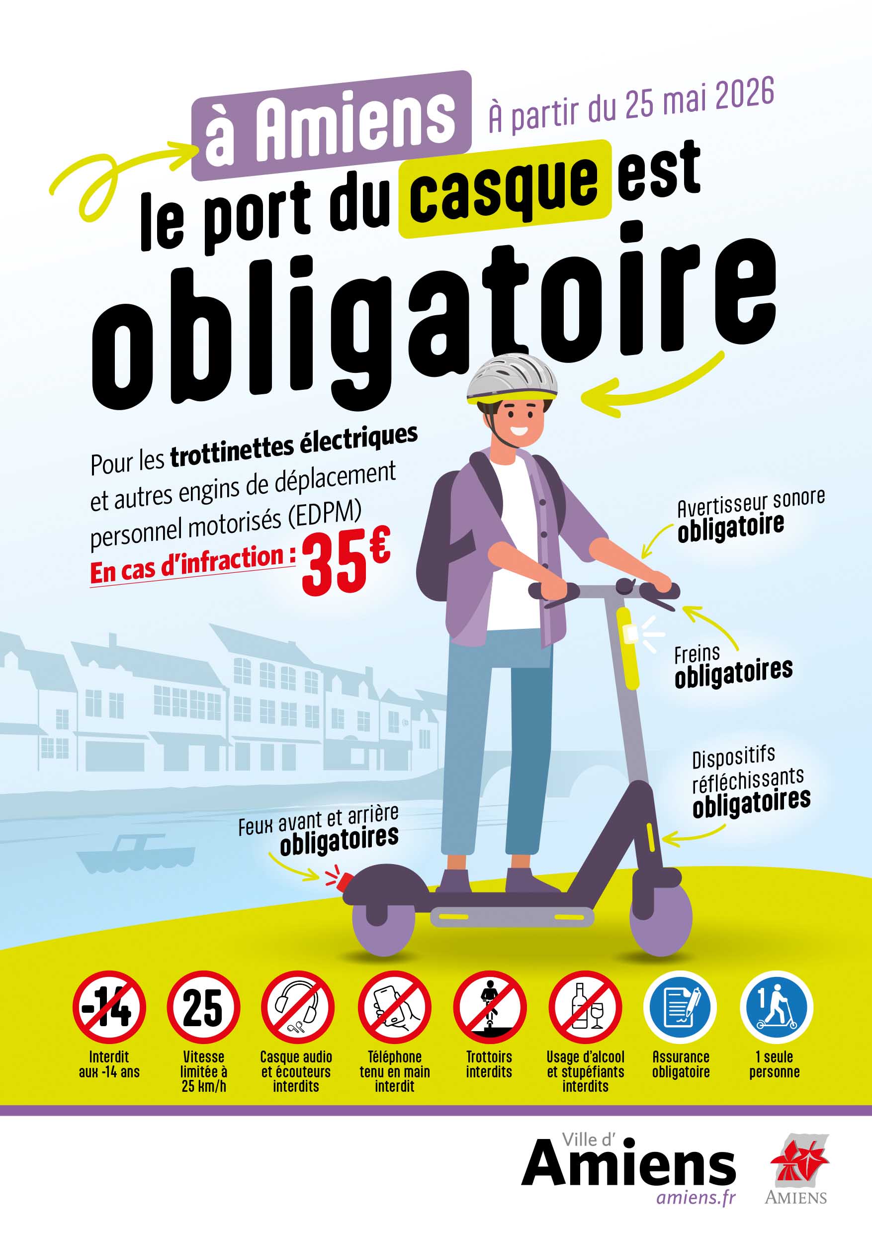 Casque obligatoire pour les conducteurs d’engins de déplacement personnel motorises (EDPM) sur la Ville d’Amiens à compter du 25 mai 2026 2 © Amiens Métropole