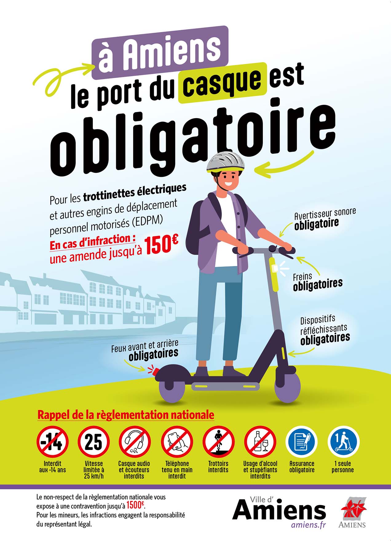 Casque obligatoire pour les conducteurs d’engins de déplacement personnel motorises (EDPM) sur la Ville d’Amiens à compter du 25 mai 2026 2 © Amiens Métropole