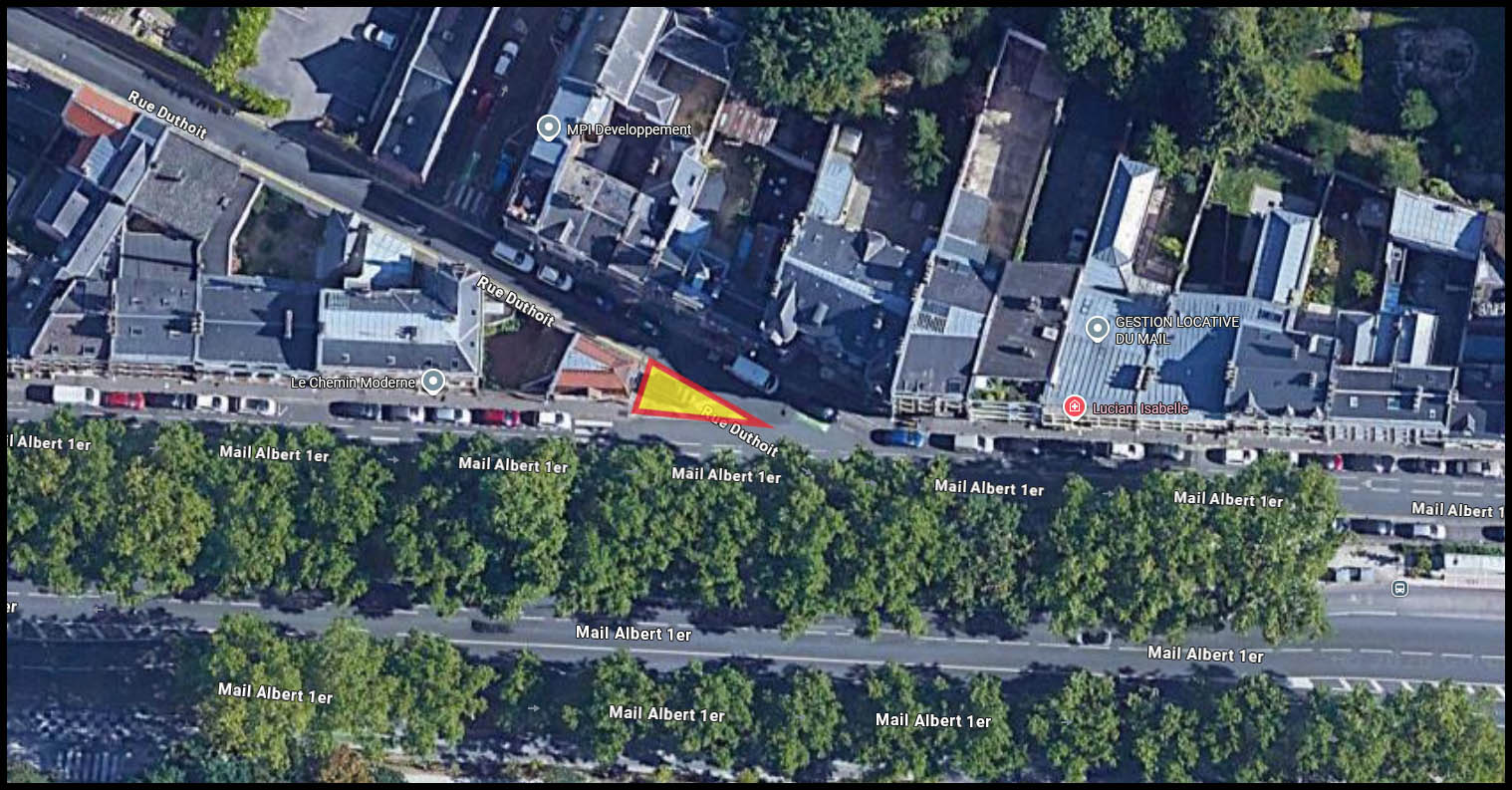 Création d'un îlot espace vert rue Duthoit/contre-allée du Mail Albert 1er à Amiens © Google Maps