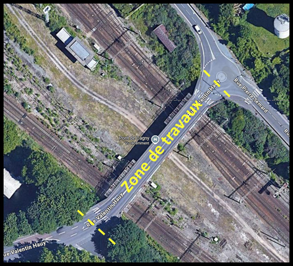Travaux de nuit // Mise en place des joints de dilatation du pont de Cagny à Longueau © Google Maps
