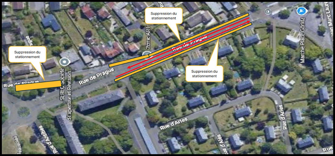 Travaux de remplacement de la conduite et des branchements d'eau potable rue de Prague à Amiens © Google Maps