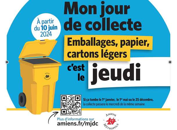 Amiens : nouveaux jours de collecte à partir du 10 juin © Amiens Métropole Amiens : nouveaux jours de collecte à partir du 10 juin © Amiens Métropole