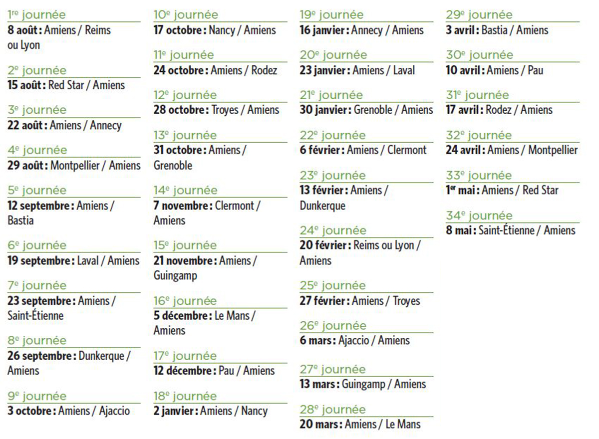 Tableau des matchs saison 2025/2026 © D.R.
