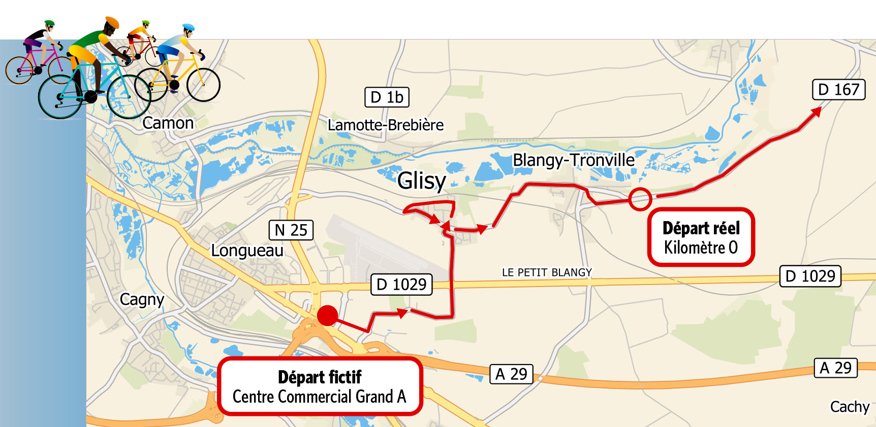 Glisy, Petit Poucet des Quatre Jours de Dunkerque 2 © Plan : Amiens Métropole / Pôle SIG. Illustration : Getty Images