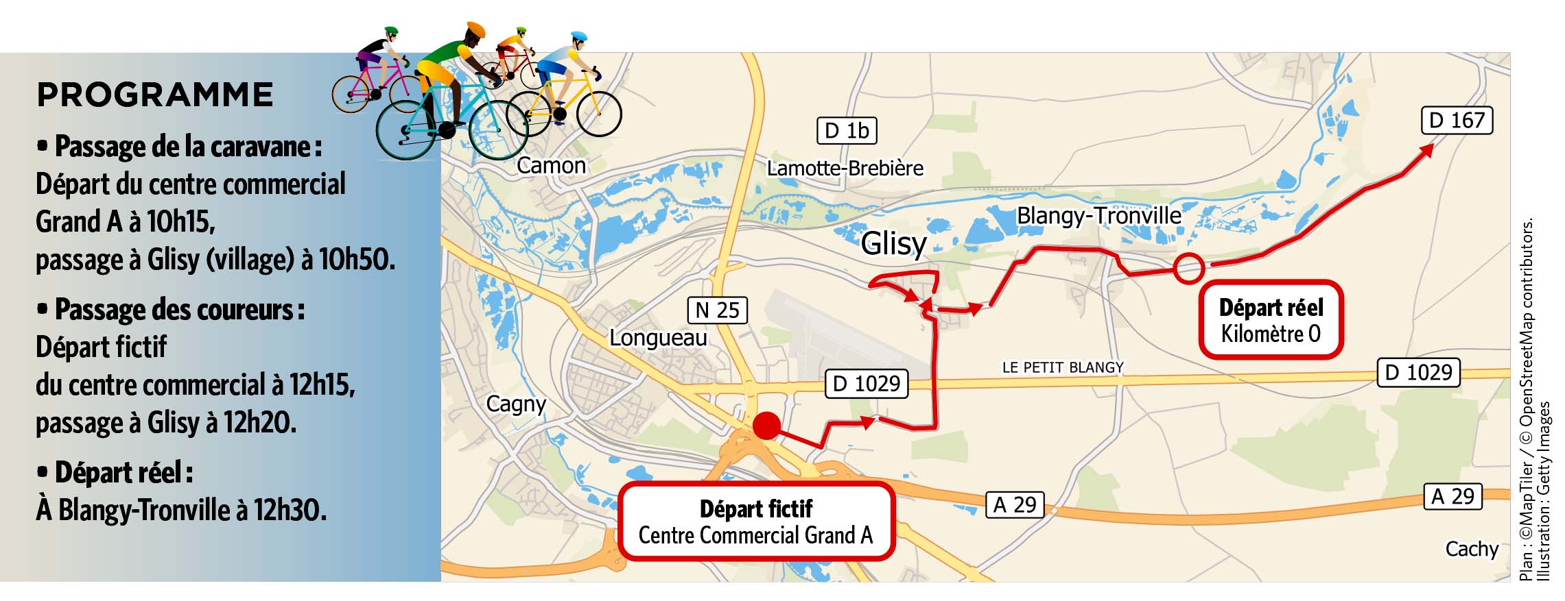 Glisy, Petit Poucet des Quatre Jours de Dunkerque 2 © Plan : © MapTiler / © OpenStreetMap contributors. Illustration : Getty Images