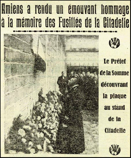 Un lieu de mémoire 1 © Extrait du Courrier Picard du 2 novembre 1944 fusillés. Un lieu de mémoire 1 © Extrait du Courrier Picard du 2 novembre 1944 fusillés.