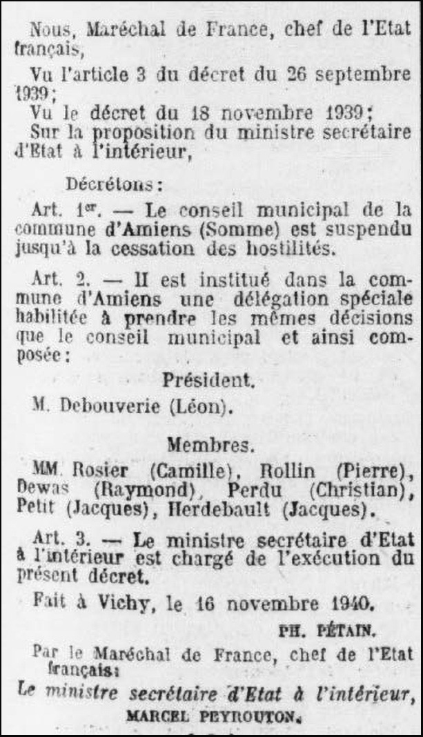 Une fonction née des circonstances © Extrait du Journal Officiel 22/11/1940 Une fonction née des circonstances © Extrait du Journal Officiel 22/11/1940