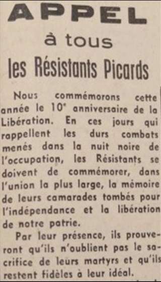Honorer l’engagement de tous, au-delà des sensibilités politiques © Courrier Picard du 4 septembre 1954 Honorer l’engagement de tous, au-delà des sensibilités politiques © Courrier Picard du 4 septembre 1954