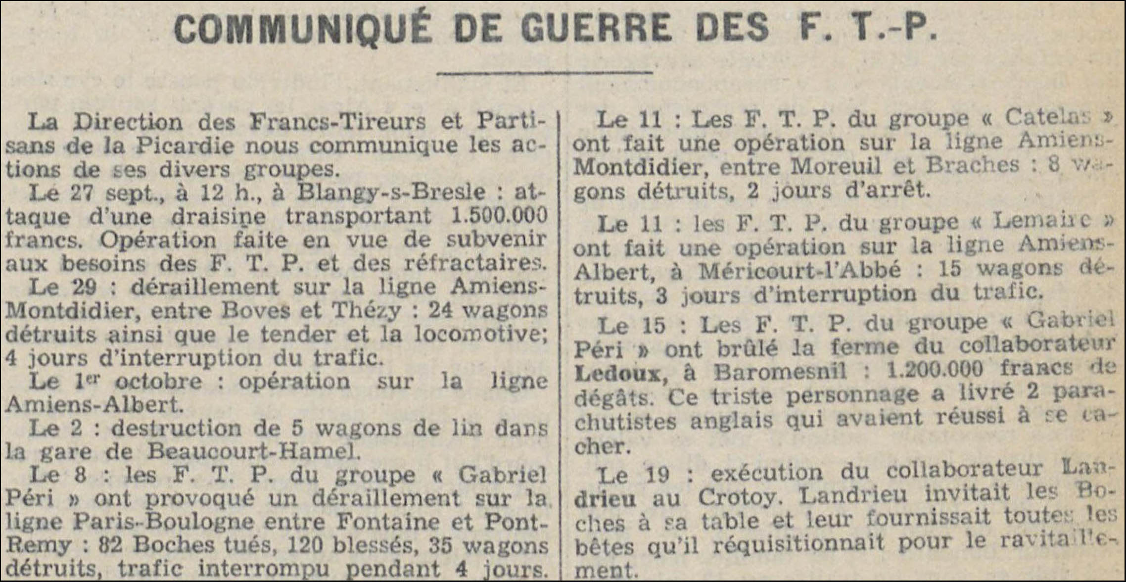 Qui étaient les F.T.P ? © Picardie Libre