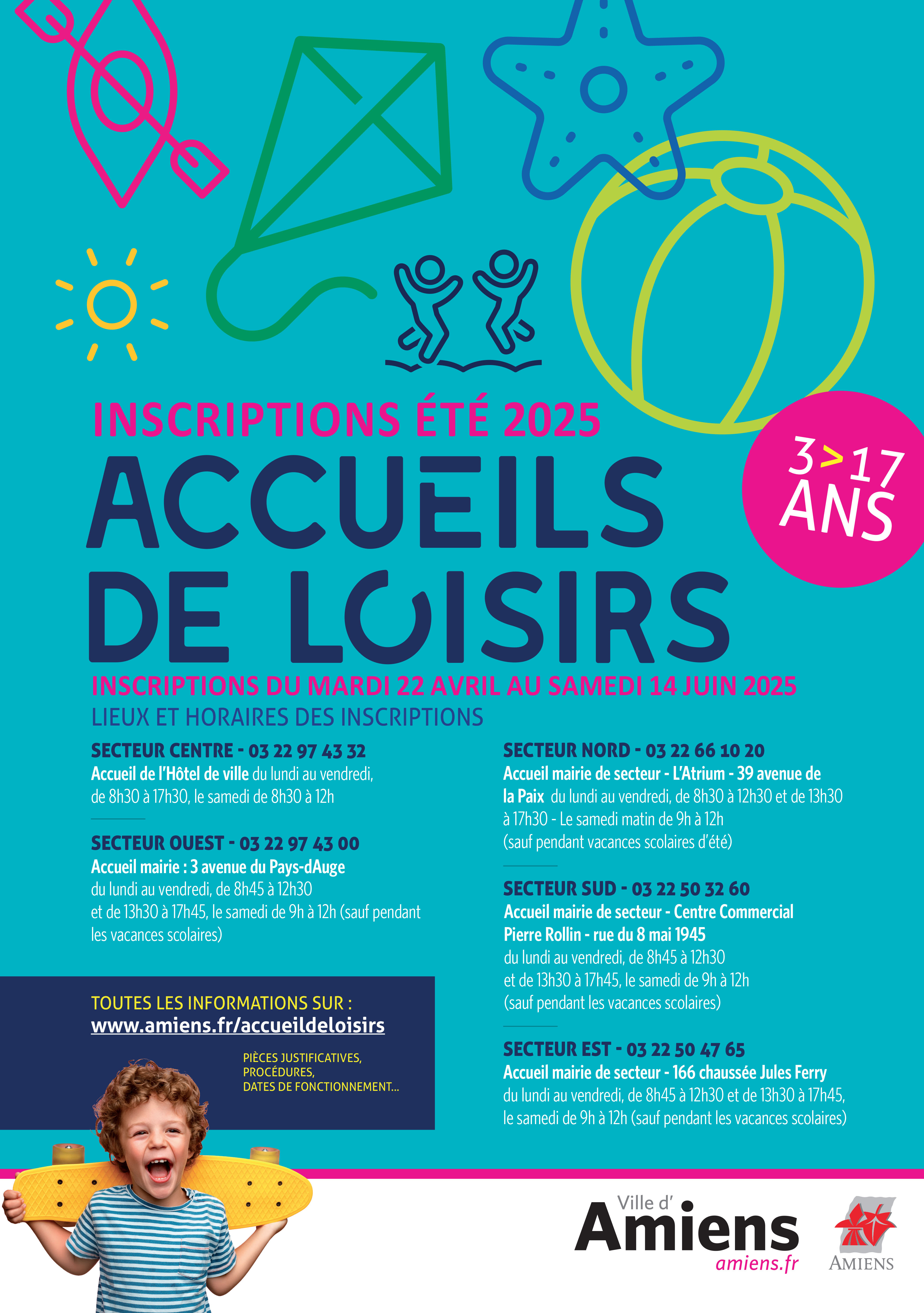 Affiche inscription centre loisirs été 2025 © Amiens Métropole Affiche inscription centre loisirs été 2025 © Amiens Métropole