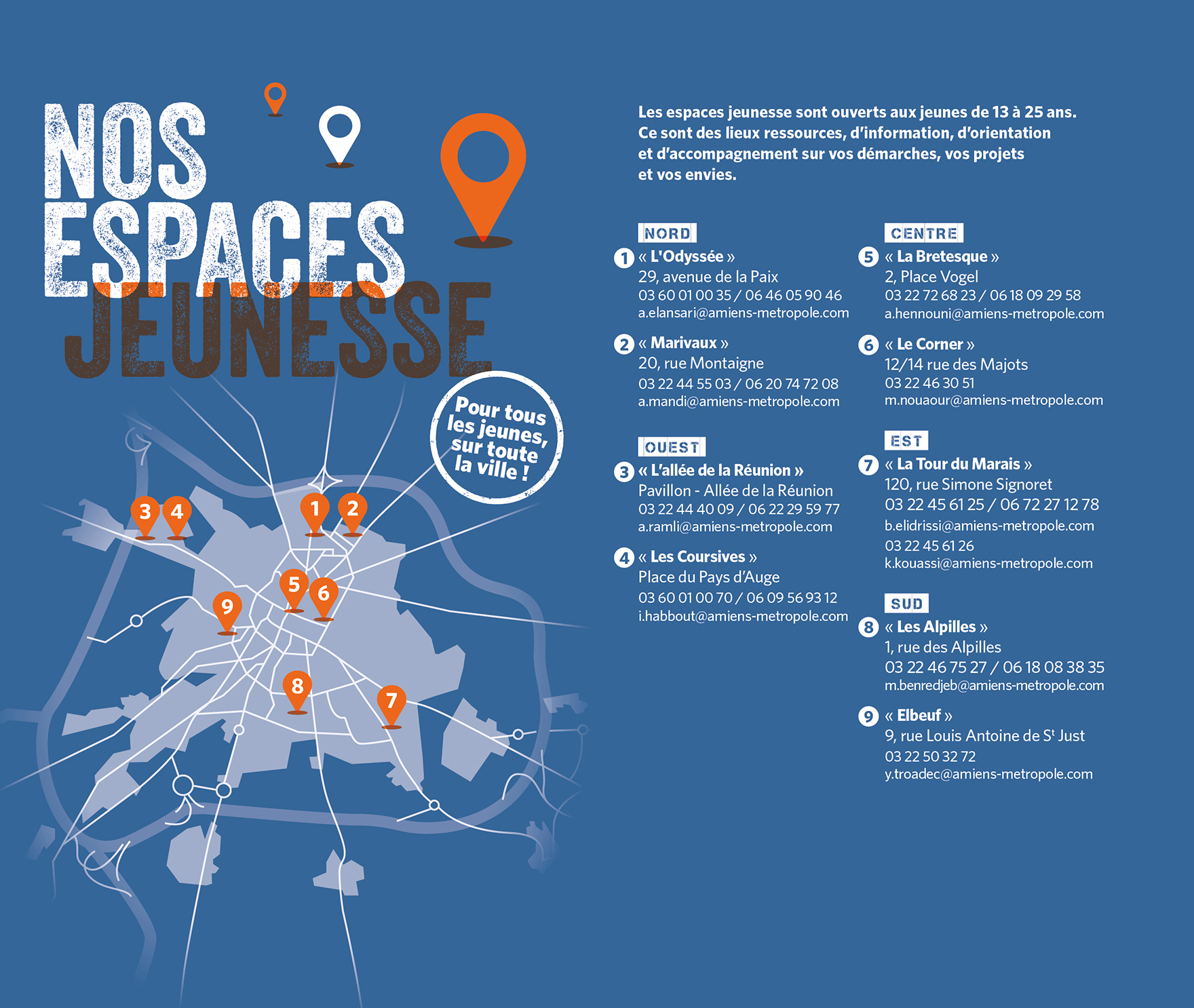 Carte nos espaces jeunesse © Amiens Métropole