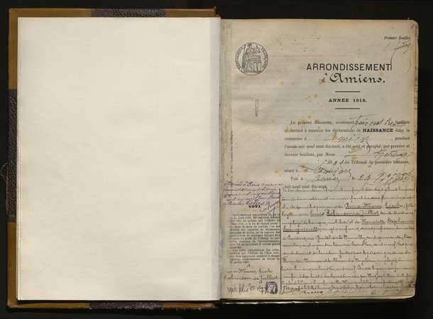 2E1036, registre des naissances de la ville d'Amiens en 1918 © Archives municipales et communautaires d'Amiens_2E1036