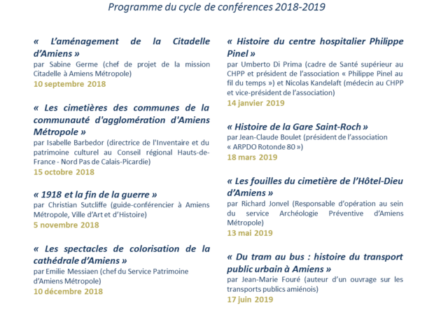 Programme des conférences 2018-2019_Archives municipales et communautaires d'Amiens © Programme des conférences 2018-2019