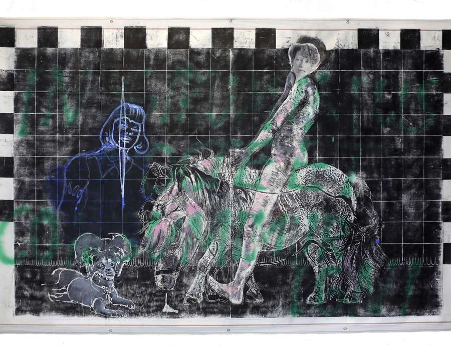 Tereza Lochmann (Prague, 1990), Lady Godiva on her poney 2 (estampe), 2019, transfert et acrylique sur tissu, Courtesy Galerie Kaléidoscope / Collection de l’artiste © Tereza Lochmann © ADAGP, Paris 2024 © Musée de Picardie Tereza Lochmann (Prague, 1990), Lady Godiva on her poney 2 (estampe), 2019, transfert et acrylique sur tissu, Courtesy Galerie Kaléidoscope / Collection de l’artiste © Tereza Lochmann © ADAGP, Paris 2024 © Musée de Picardie