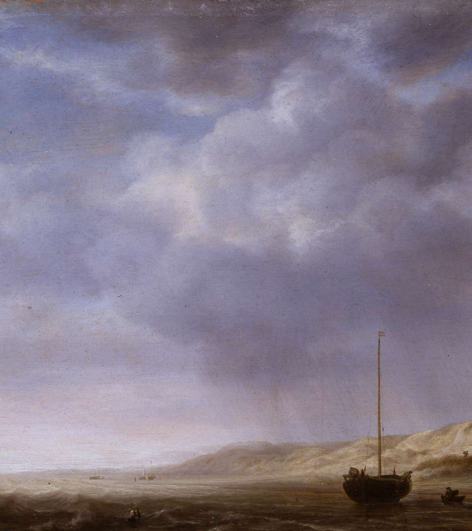 Simon DE VLIEGER (Rotterdam, vers 1600/1601 – Weesp, 1653), "Dunes avec pêcheurs par temps de pluie", vers 1640, huile sur bois © Marc Jeanneteau / Musée de Picardie